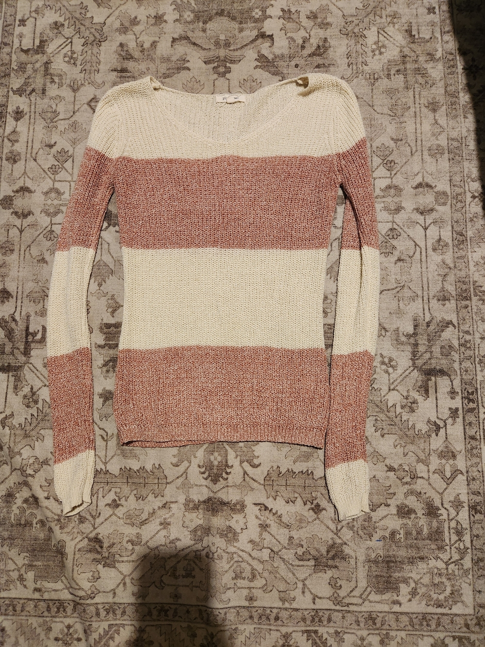 Striped Cream and Rust Knit Women's Sweater